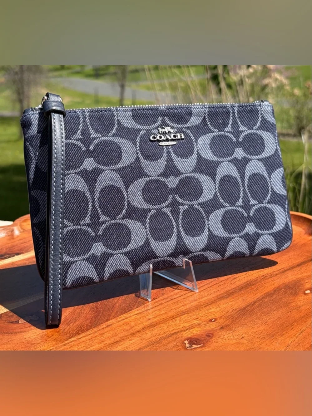 Coach Denim Signature Jacquard Large Wristlet F67587
